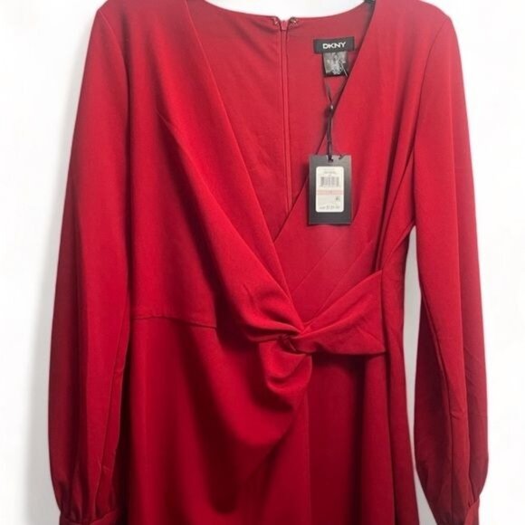 Red Dress, Long Sleeves, DKNY Brand - Picture 2 of 7